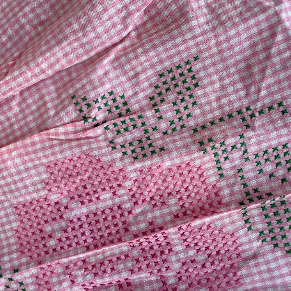Vintage Ginham Pink and White Half Apron Rose Cross Stitch